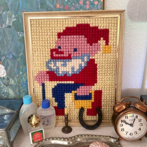 Funky 70s Vintage Wool Needlepoint Cross Stitch Wall Art - Picture 3 of 3